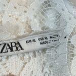 ZARA  White Lace Frayed High Neck S/S Blouse Size XL EUC #VEG-0014 Photo 5