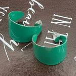 Vintage Green Enamel Half Hoop Earrings 80s 90s Retro Minimalist Photo 0