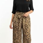 Mittoshop Wide Leg Pants Womens Plus 2X Tan Leopard Print Belted Photo 0