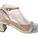 Jewel Badgley Mischka Silver Glitter Ankle Strap Block Heel Sandals 7.5 Dressy Photo 1