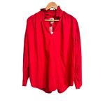 A SHIRT THING Penelope Cabo Poppy Red Ruffle V Neck Cotton Blouse Top L $246 NEW Size L Photo 1