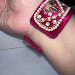 Vintage Velvet Rhinestone and Faux Pearl Cuff Bracelet Pink Photo 3