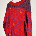 Vintage Manisha 90s Red Purple Silver Crewneck Holiday Sweater Size Medium Photo 12