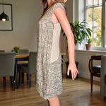 Lina Tomei Made in Italy Linen Dress Gray Sage Stone Abstract Cap Sleeve Size L Size L Photo 2