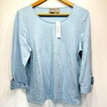 Chico's Chico’s Rolled 3/4 Sleeve D Ring Tab Slub Cotton Top in Hazy Blue Size 1/M Photo 4