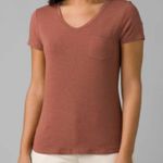 prAna Womens Foundation Short Sleeve V-Neck Terra Heather Burnt Orange Tee Small Photo 12