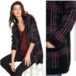 1. State  black red plaid fuzzy open cardigan long sweater L Photo 9