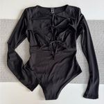 Forever 21  Black Tie Front Long Sleeve Bodysuit Size Medium Photo 1