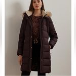 Ralph Lauren  burgundy long down Puffer Jacket faux fur hood Photo 1