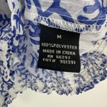 BCBG Maxazria Size Medium Blouse Blue‎ White Ruched Long Sleeve Semi Sheer Photo 4