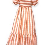 Anthropologie dRA | XS |Organza Midi Dress in Peach Stripe Smocked Balloon Slee Photo 2