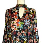 Cousin Earl Floral Long Sleeve Dress Keyhole Front Flowy Bell Sleeve Small R7109 Black Photo 6