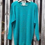 Vintage Casual Corner Studded Sweater Green Gold Tunic Removable Shoulder Pads L Size L Photo 11