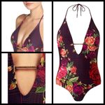 💕TED BAKER💕 Jusia Juxtapose Rose Halter One Piece Swimsuit ~ Floral US 6 NWT Black Photo 5
