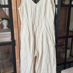 ASOS denim jumpsuit oatmeal wide leg straight beige lineny sleeveless pockets Photo 8