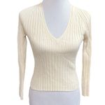 ZARA Ribbed Cropped Vneck Sweater Cream Size Medium Photo 6