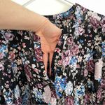 DALIA Black Lilac Lavender Purple Gray Floral Split Neck Long Sleeve Blouse Work Size L Photo 2