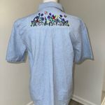 Bonworth Embroidered Shirt Women’s Blue Short Sleeve Button Down Floral Garden Photo 2