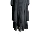 Adrienne Vittadini  Black Tiered Midi Dress Pleated Bell Sleeves‎ Size 10 Ribbed Photo 6