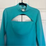 Jovani NWOT Teal Mini Dress with Feather Cuffs Size 8 Photo 1