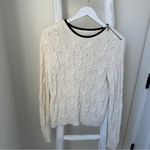 Loft Faux Leather Trim Cable Knit Sweater Ivory Size Large Photo 5