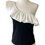 H&M  Black White Flounced One Shoulder Sleeveless Ruffle Blouse Crop Tank Top Photo 0