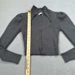 ZARA S Gray Ribbed Knit Top Cutout Neck Long Sleeve Button Front Crop Cardigan Photo 4