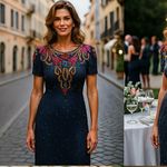 Laurence Kazar VTG  Black Beaded Sequin Design Silk Dress S Photo 1