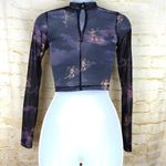 Motel Crop Top Womens XXS Black Lara Mesh Cherub Angels Print Mock Neck LS 90s Photo 10