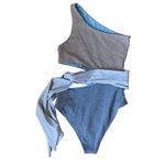 Beach Riot  Carlie Metallic Cut Out One Piece Swimsuit size small Blue Silver Photo 5