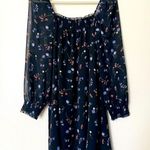 Wilfred  Alana Babydoll Dress Dark Blue Floral Print Square Neck Size Medium Photo 4
