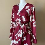 Cupcakes and Cashmere  | Burgundy Floral Long Sleeve Wrap Dress Sz XS Photo 3
