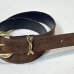 Brown Leather Belt with Gold Tone Twisted Buckle Photo 6