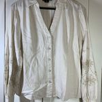 Tahari  Linen Blend Shirt Blouse Womens‎ Large Neutral Embroidered Church Office Photo 0