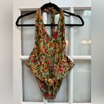 Ellejay  Reese One Piece Floral Green Garden Halter Swimsuit Beach Size Med M Photo 2