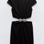 ZARA NWT black Jewel Bow Cut Out mini Dress size L Photo 2