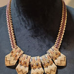 Women's Gold Statement Bib Necklace Chevron Pendant Lobster Clasp Jewelry Design Brown Photo 0