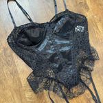 Vtg Y2K Black Babydoll Corset Bustier Top w Garter Straps Sz Large Satin Lace Photo 5