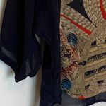 Jeans by Buffalo Navy Sheer V Neck Blouse Red Size M Photo 3