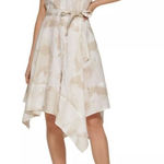 DKNY  Printed Cap Sleeve Linen Lightweight Handkerchief Hemline Midi Belted Dress Photo 0