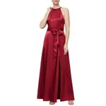 Alex Evenings Wine Red Satin Evening Gown Size 12 A-Line Halter Formal Dress Photo 10