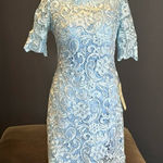 Women’s Blue Short Formal Party Dress Zip Up Back Half Sleeve Size 4 NWT Photo 0