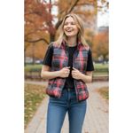 Tribal Red Plaid Puffer Quilted Vest size Large Photo 1