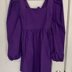 Beulah Women’s Small  Royal Purple Square Neck Puff Sleeve Tie Back Mini Dress Photo 0