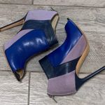 BCBGMAXAZRIA  Nicoletta Blue & Gray Colorblock Leather Peep Toe Booties size 36 Photo 4