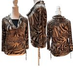 Isabella Rodriguez Tan Brown & Black Animal Print 3/4 Sleeve Ruched Sides Blouse Photo 1