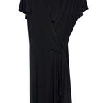 Vicky Tiel Flutter Sleeve Wrap Midi Dress Size Large Black Sophisticated LBD Photo 2