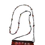 Rasta Boho Wood Beaded Disc Crossbody Bag Multicolor Flower Accent Handmade Brown Photo 2