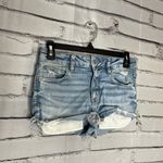 American Eagle Blue Jean Shorts Distressed Frayed Hem SZ 2 Biker High Waist Y2K Photo 1