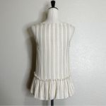 Japna  Cream Tan Silver Metallic Striped Ruffle Hem Tank Top, Sz Small Photo 5